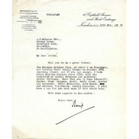 HDG LEVESON-GOWER (SURREY & ENGLAND) 1937 CRICKET LETTER - TO ARCHIE MACLAREN