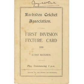 BARBADOS CRICKET SEASON 1938 (1ST DIVISION FIXTURE CARD)