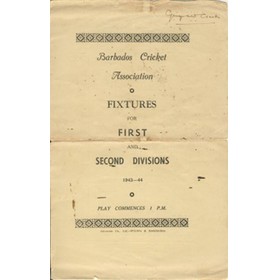 BARBADOS CRICKET SEASON 1943-44 (FIXTURE CARD)