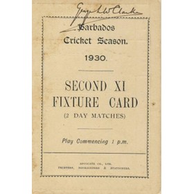 BARBADOS CRICKET SEASON 1930 (2ND XI FIXTURE CARD)
