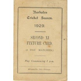 BARBADOS CRICKET SEASON 1929 (2ND XI FIXTURE CARD)