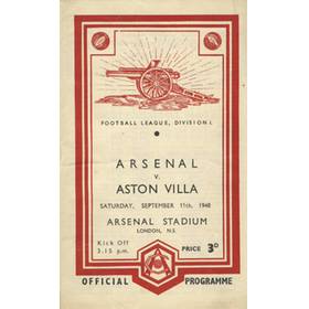 ARSENAL V ASTON VILLA 1948-49 FOOTBALL PROGRAMME