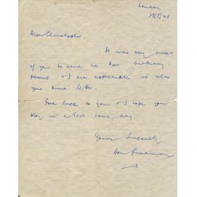 DON BRADMAN 1948 (JUST AFTER HIS LAST TEST MATCH) HANDWRITTEN LETTER