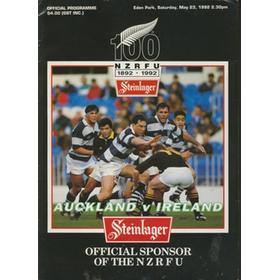 AUCKLAND V IRELAND 1992 RUGBY PROGRAMME