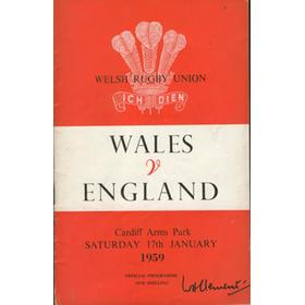 WALES V ENGLAND 1959 RUGBY UNION PROGRAMME