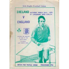 IRELAND V ENGLAND 1985 "PIRATE" RUGBY PROGRAMME (IRELAND TRIPLE CROWN SEASON)
