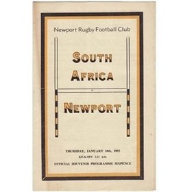 NEWPORT V SOUTH AFRICA 1951/52 RUGBY PROGRAMME