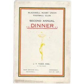 BLACKWELL RUFC 1925 RUGBY MENU CARD