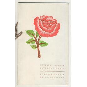 COVENTRY RFC INTERNATIONALS RE-UNION DINNER MENU 1953