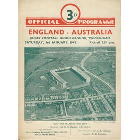 ENGLAND V AUSTRALIA 1948 RUGBY PROGRAMME