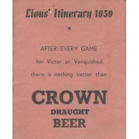 BRITISH LIONS RUGBY TOUR TO NEW ZEALAND 1959 ITINERARY