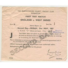 ENGLAND V WEST INDIES 1957 (EDGBASTON) CRICKET MATCH TICKET