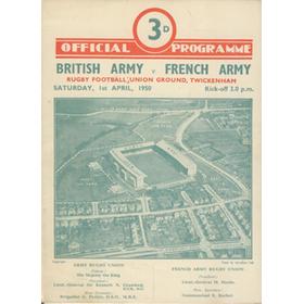 BRITISH ARMY V FRENCH ARMY 1950 RUGBY PROGRAMME