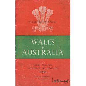 WALES V AUSTRALIA 1958 RUGBY UNION PROGRAMME