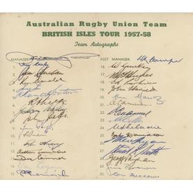 AUSTRALIA 1957-58 (BRITISH ISLES TOUR) AUTOGRAPH SHEET