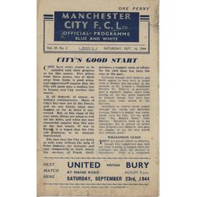 MANCHESTER CITY V LIVERPOOL 1944-45 FOOTBALL PROGRAMME