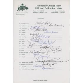 AUSTRALIA 1981 CRICKET AUTOGRAPHS
