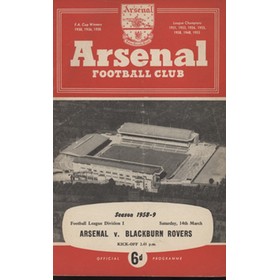 ARSENAL V BLACKBURN ROVERS 1958-59 FOOTBALL PROGRAMME