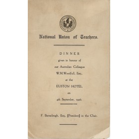 BILL WOODFULL (AUSTRALIA) 1926 SIGNED MENU CARD