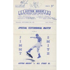 LEYTON ORIENT V ALL STARS XI (JIMMY SMITH TESTIMONIAL) 1958 FOOTBALL PROGRAMME