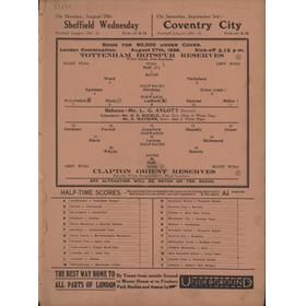 TOTTENHAM HOTSPUR V CLAPTON ORIENT (RESERVES) 1938-39 FOOTBALL PROGRAMME