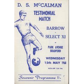 BARROW V SELECT XI (D. S. MCCALMAN TESTIMONIAL) 1967-68 FOOTBALL PROGRAMME