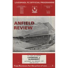 LIVERPOOL V ALDERSHOT (FA CUP 3RD ROUND) 1970-71 FOOTBALL PROGRAMME