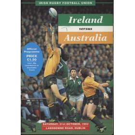 IRELAND V AUSTRALIA 1992 RUGBY UNION PROGRAMME