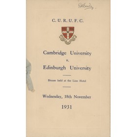 CAMBRIDGE UNIVERSITY V EDINBURGH UNIVERSITY 1931 SIGNED RUGBY UNION MENU