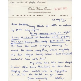 EDDIE WATTS (SURREY) 1971 CRICKET LETTER - TO GEOFFREY HOWARD