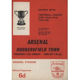 ARSENAL V HUDDERSFIELD TOWN  (LEAGUE CUP SEMI FINAL) 1967-68 FOOTBALL PROGRAMME