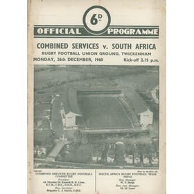 COMBINED SERVICES V SOUTH AFRICA 1960 RUGBY UNION PROGRAMME