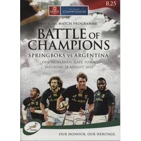 SOUTH AFRICA V ARGENTINA 2012 RUGBY UNION PROGRAMME