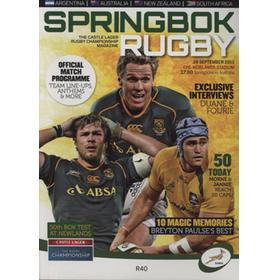 SOUTH AFRICA V AUSTRALIA 2013 RUGBY UNION PROGRAMME
