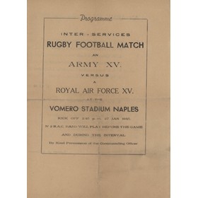 ARMY XV V ROYAL AIR FORCE XV (NAPLES) 1945 RUGBY UNION PROGRAMME