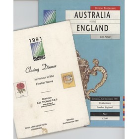 AUSTRALIA  V ENGLAND 1991 (WORLD CUP FINAL) RUGBY PROGRAMME & MENU
