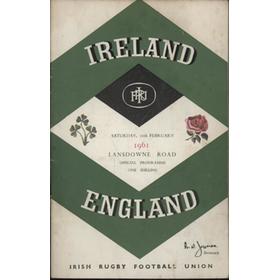 IRELAND V ENGLAND 1961 RUGBY PROGRAMME