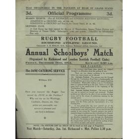 ANNUAL SCHOOLBOYS MATCH 1954 RUGBY UNION PROGRAMME