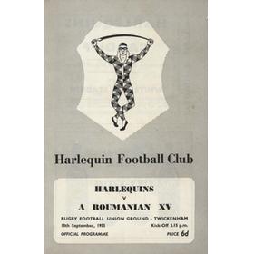 HARLEQUINS V A ROUMANIAN XV 1956 RUGBY UNION PROGRAMME
