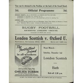 LONDON SCOTTISH V OXFORD UNIVERSITY 1950 RUGBY UNION PROGRAMME