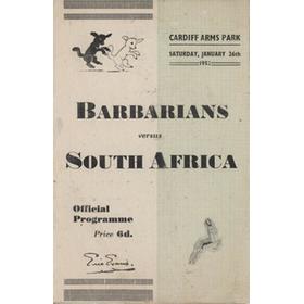 BARBARIANS V SOUTH AFRICA 1952 RUGBY UNION PROGRAMME