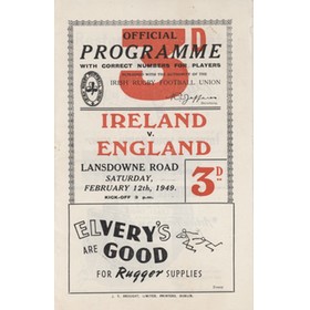 IRELAND V ENGLAND 1949  RUGBY UNION PROGRAMME (TRIPLE CROWN)