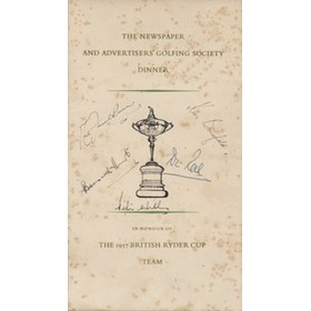 1957 BRITISH RYDER CUP TEAM SIGNED DINNER MENU 