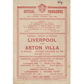 LIVERPOOL V ASTON VILLA 1946-47 FOOTBALL PROGRAMME