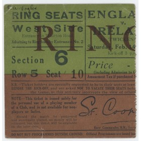 ENGLAND V IRELAND 1931 RUGBY UNION TICKET
