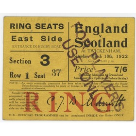 ENGLAND V SCOTLAND 1922 RUGBY UNION TICKET 